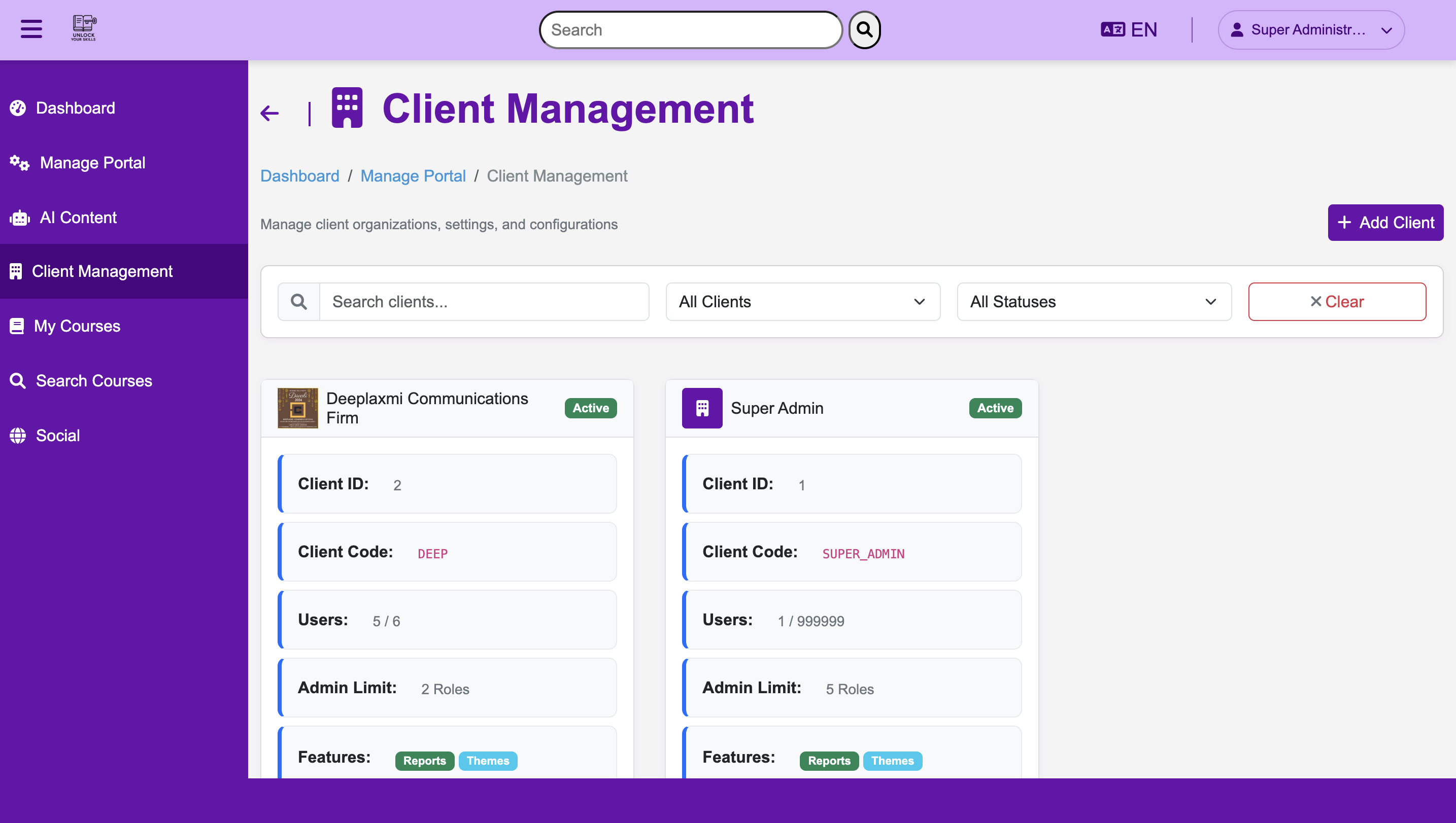 Multi-Client Management - LMS Client Administration